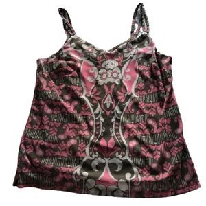 INC Brown/White/Pink Sleeveless V-Neck Tank Top, L.